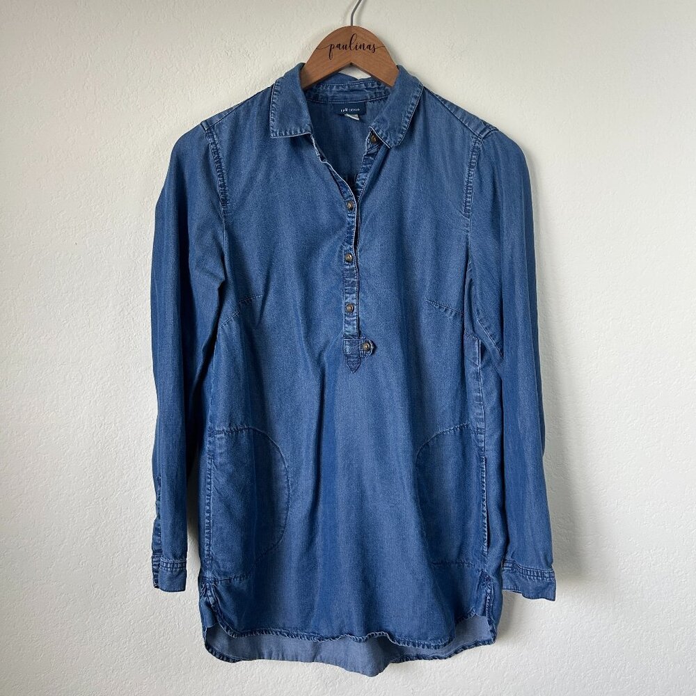J Jill Top Womens XS Blue Denim Chambray Long Sleeve Casual Tunic